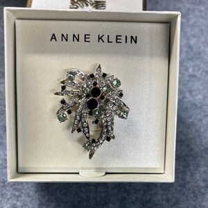 Anne Klein Crystal and Black green gold beautiful Brooch pin